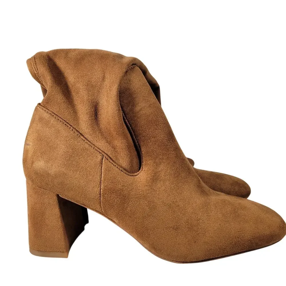 Nordstrom‎ Rack Tan Suede Square Toe Block Heel Knee High Boots Women Size 5